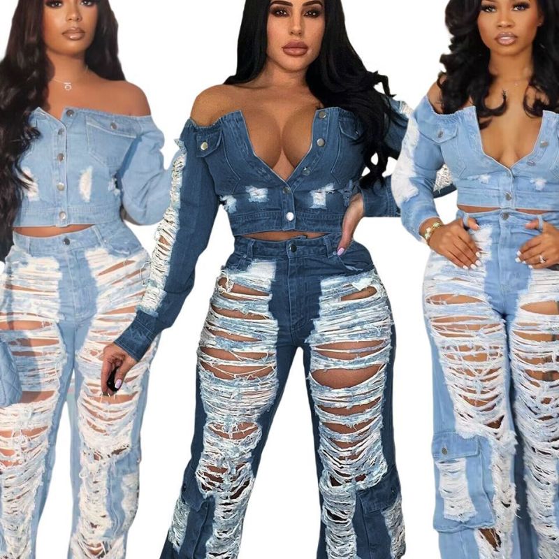 Women Fashion Casual Ripped Jeans