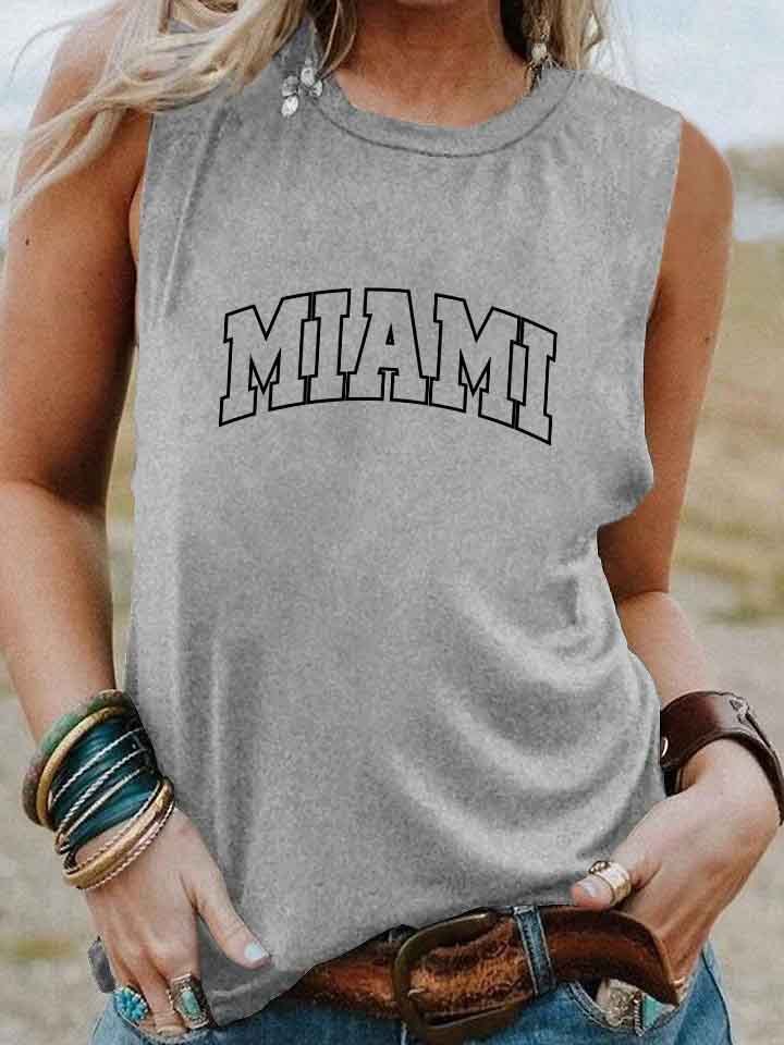 Women Simple Casual Letter Print Round Neck Sleeveless Tank Top