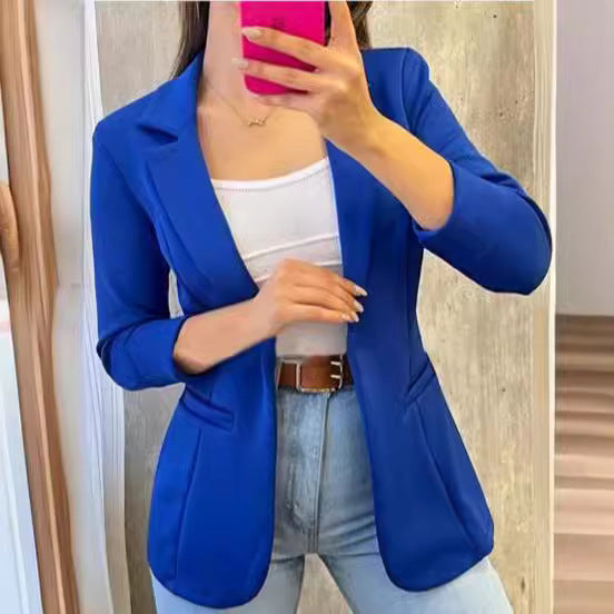 Women Casual Solid Color Lapel Long Sleeve Blazer