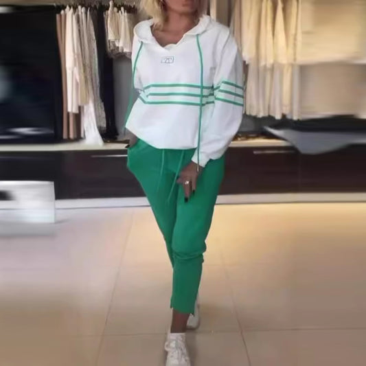 Conjunto de dos piezas de sudadera y pantalones de manga larga informales de otoño para mujer