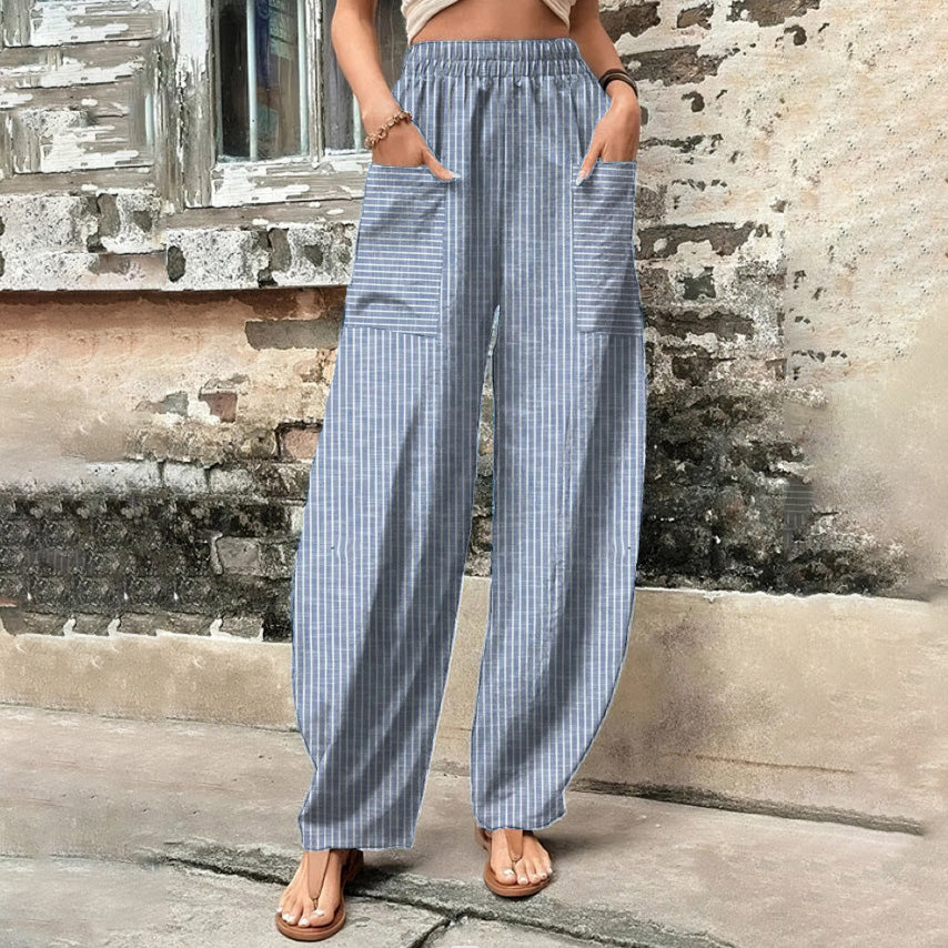 Women Casual Printed Pocket Loose Pants