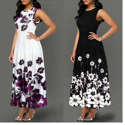 Vestido maxi con estampado floral sin mangas, elegante e informal para mujer