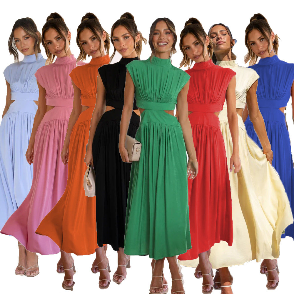 Vestido maxi casual elegante de verano de color sólido con cintura recortada