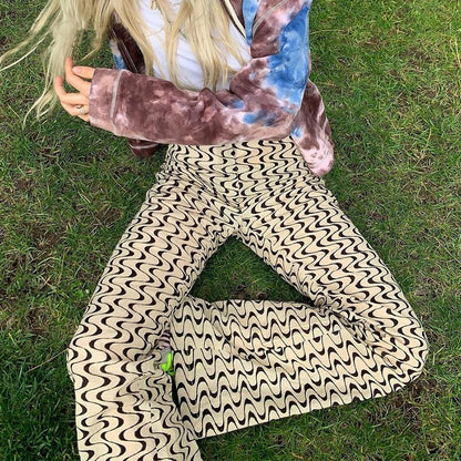 Women Casual Color Block Color Blocking High Waist Summer Straight Pants