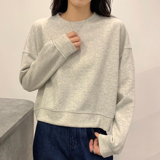 Sudadera holgada informal de cuello redondo y manga larga para mujer