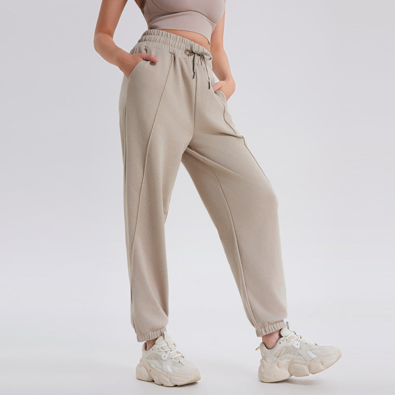 Women Fashion Casual Solid Color Drawstring Jogger Pants