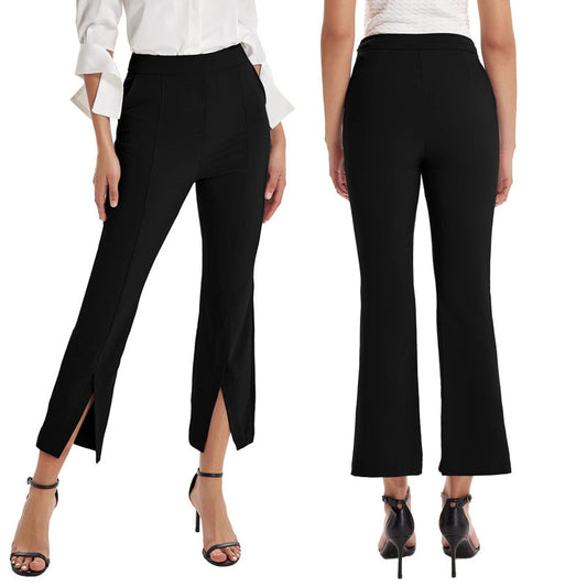 Pantalones de traje acampanados de cintura alta con abertura informal para mujer