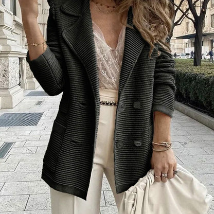 Women Fall Winter Solid Color Textured Casual Top Long Sleeve Jacket Corduroy Blazer