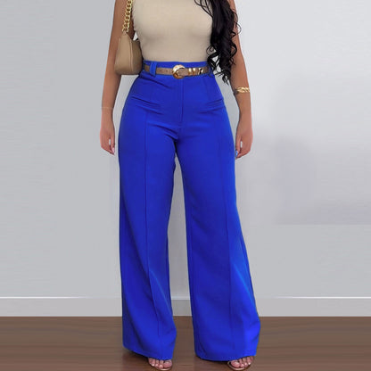 Pantalones casuales de pierna ancha y holgados de color sólido para mujer