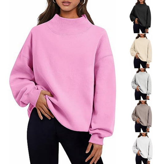 Women Casual Solid Color Fleece-Collar Sweatshirt