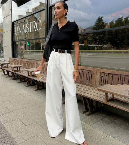 Women Fashion Casual Loose Solid Color High Waist Pants