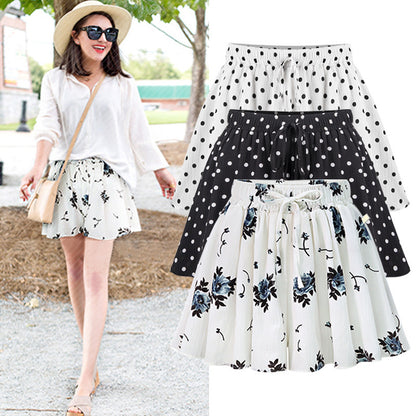 Pantalones cortos holgados de cintura alta de gasa para mujer, informales, con estampado, talla grande