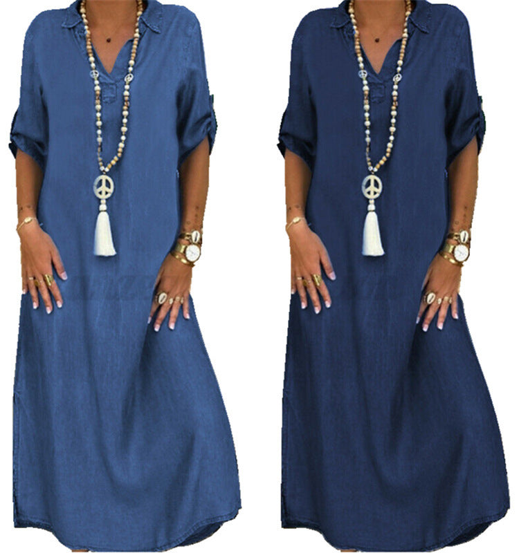 Vestido vaquero holgado informal de talla grande para mujer