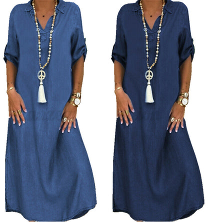Vestido vaquero holgado informal de talla grande para mujer
