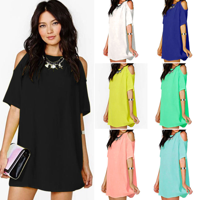 Vestido holgado informal de gasa de color liso con hombros descubiertos para mujer