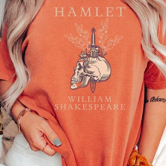 Camiseta holgada informal de manga corta con estampado de calavera y letras para mujer