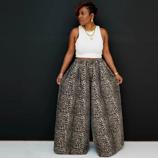 Pantalones anchos con estampado de leopardo y camuflaje para mujer