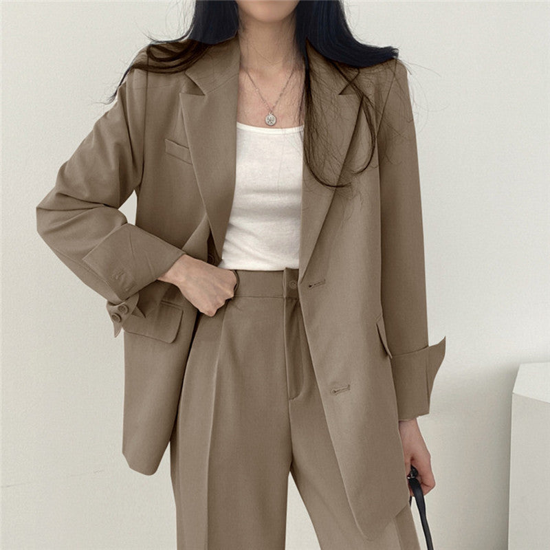 Women Solid Color Temperament Long Sleeve One Breasted Blazer And Casual Pants