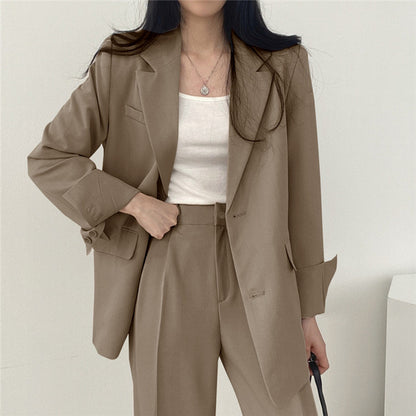 Women Solid Color Temperament Long Sleeve One Breasted Blazer And Casual Pants