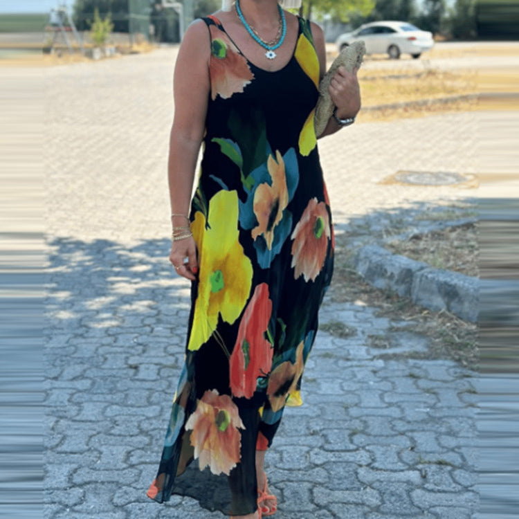 Summer Women Casual Plus Size Floral Printed Sleeveless Dress