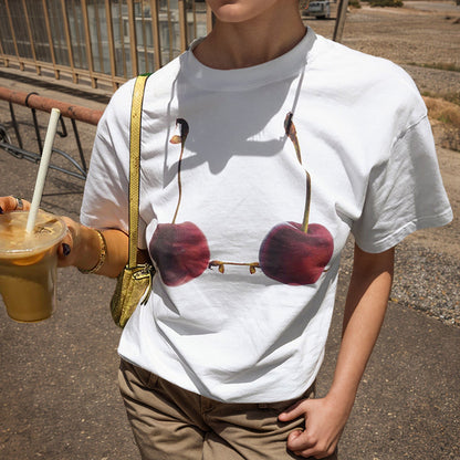 Camiseta informal holgada de manga corta con cuello redondo y estampado para mujer