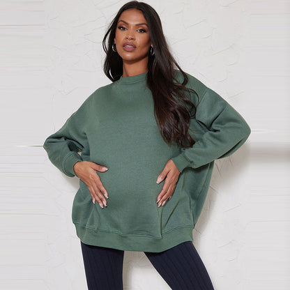 Sudadera de maternidad de manga larga de color liso informal para mujeres embarazadas
