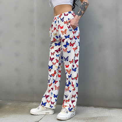 Women'S Fashion Casual Butterfly Printing Loose Trousers
