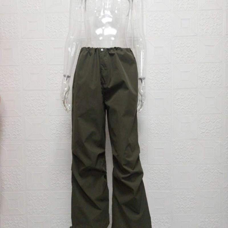 Pantalones cargo holgados de pierna ancha informales de cintura baja de color liso para mujer de moda urbana