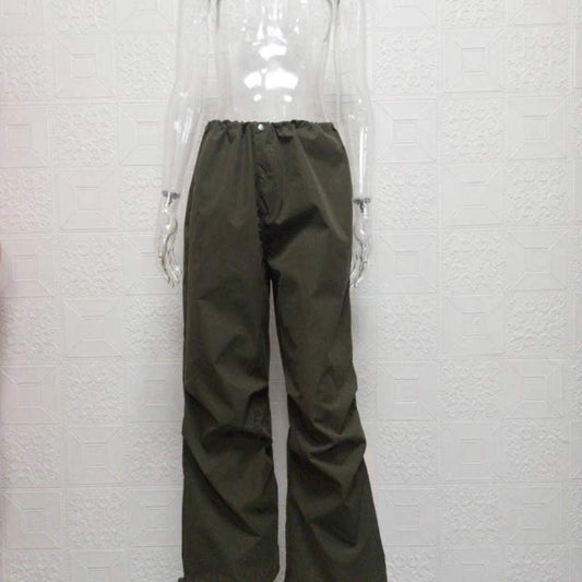 Pantalones cargo holgados de pierna ancha informales de cintura baja de color liso para mujer de moda urbana