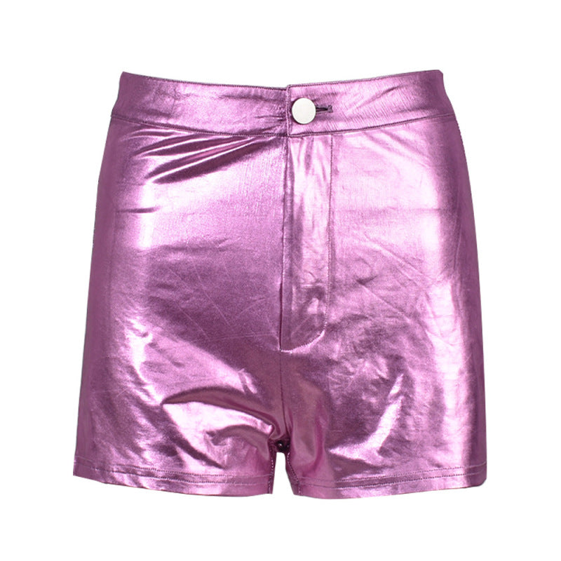 Women'S Fashion Casual PU Leather Shiny Elastic Shorts