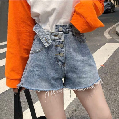 Women Fashion Casual Casual Raw Edge Denim Shorts