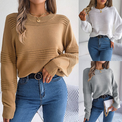 Autumn Winter Women Fashion Casual Solid Color Long Sleeve Knitted Sweater