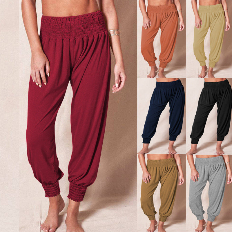 Women Fashion Casual Solid Color Elastic Waist Jogger Pants
