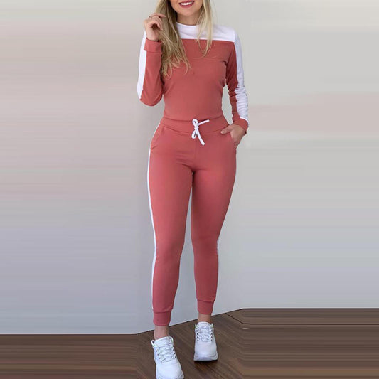Conjunto deportivo de dos piezas para mujer, informal, a juego, con top de manga larga y pantalones ajustados