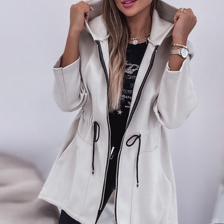 Chaqueta con capucha informal de color liso a la moda para mujer