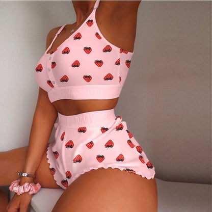 Conjunto de pijama informal atrevido con camisola y pantalones cortos sin mangas para mujer
