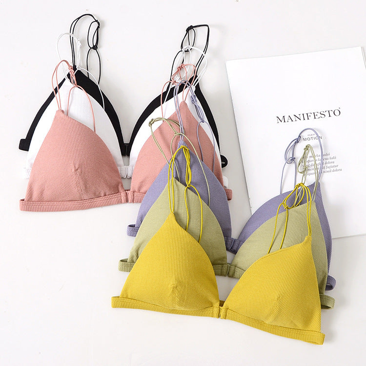3 Pcs/Set Women Basic Casual Rib Knit Solid Color Bra