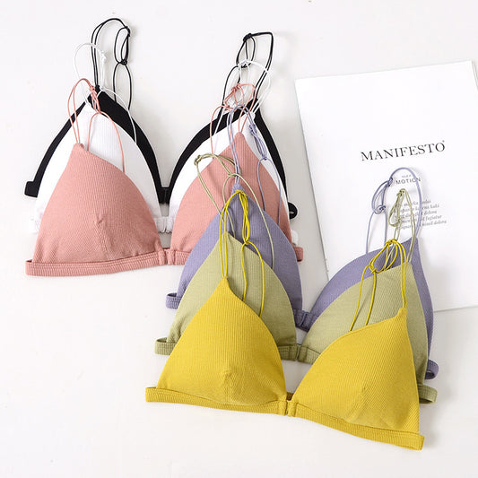 3 Pcs/Set Women Basic Casual Rib Knit Solid Color Bra