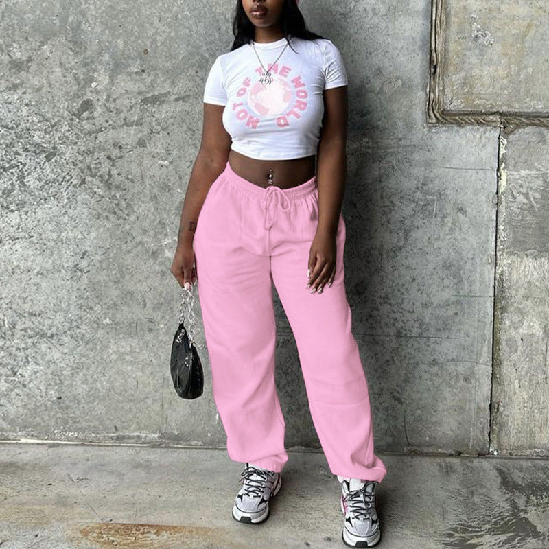 Women Fashion Casual Loose Drawstring Jogger Pants