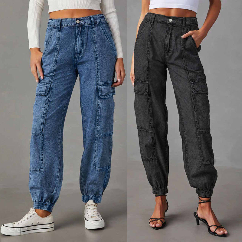 Pantalones vaqueros cargo holgados informales a la moda para mujer