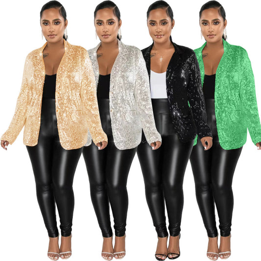 Blazer informal de manga larga con lentejuelas para mujer
