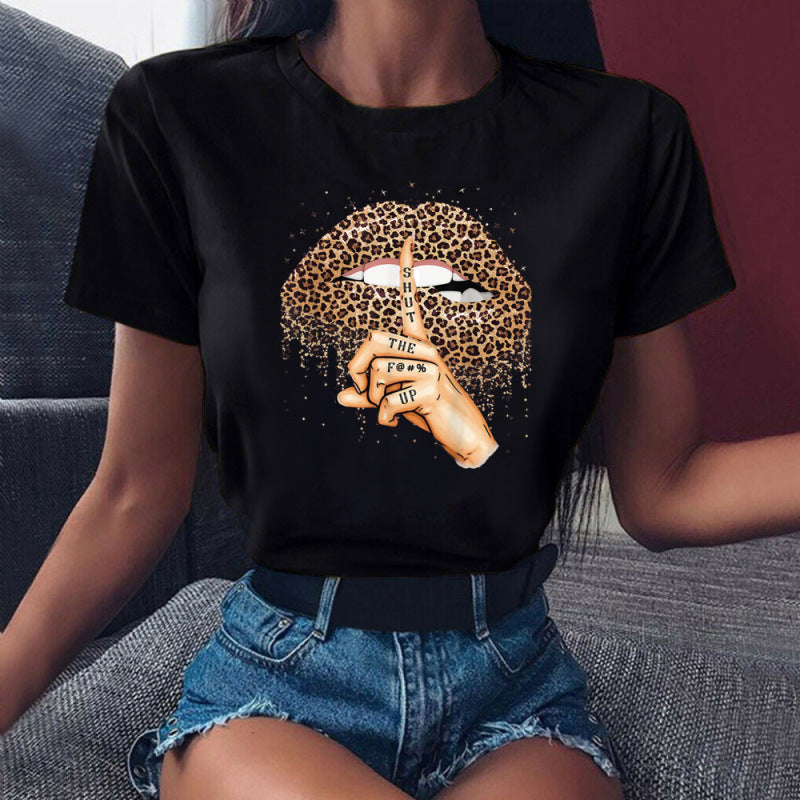 Women Casual Leopard Graphic Printed Short-sleeved Loose Colored T-shirt