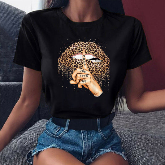 Camiseta informal holgada de manga corta con estampado de leopardo para mujer