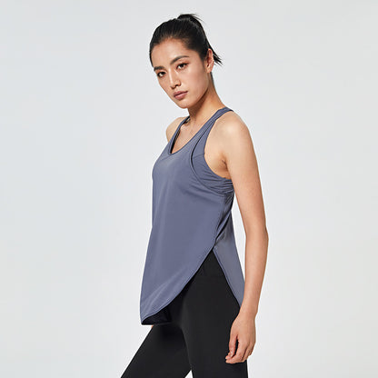 Camiseta deportiva sin mangas con cuello redondo, informal, holgada, de color liso, para mujer