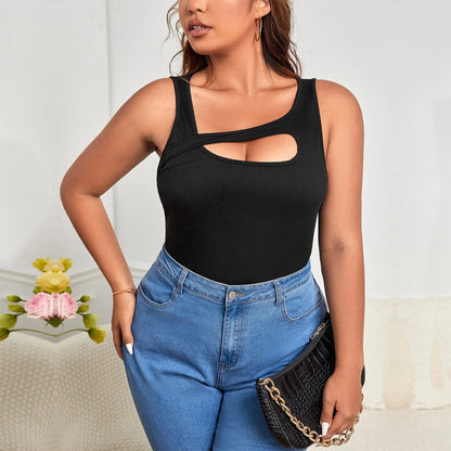 Camiseta sin mangas informal de verano para mujer, básica, de color liso, con cortes y punto acanalado.