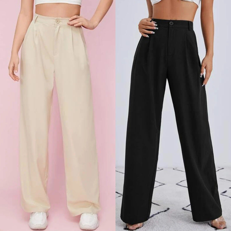 Pantalones de traje rectos de color liso informales a la moda para mujer
