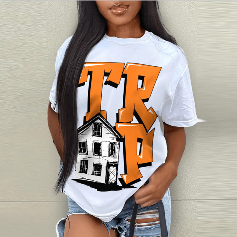Camiseta de manga corta con estampado gráfico para mujer, informal y de moda