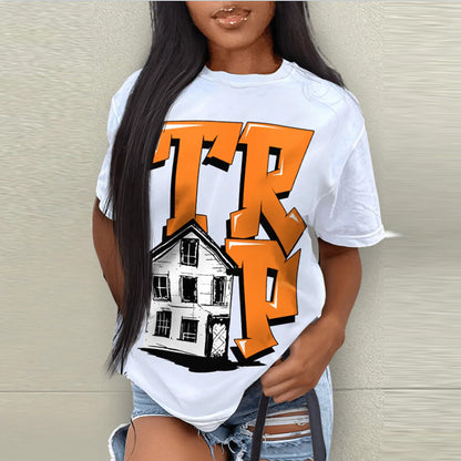 Camiseta de manga corta con estampado gráfico para mujer, informal y de moda