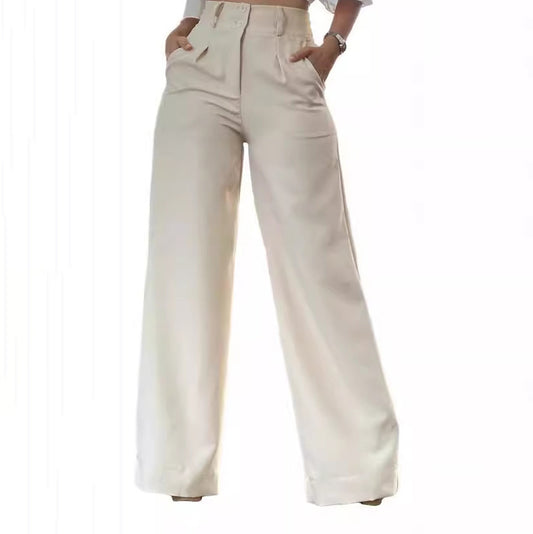 Pantalones anchos de cintura alta de color liso informales a la moda para mujer