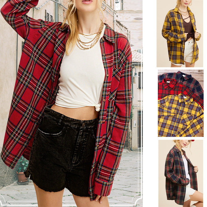 Chaqueta informal a cuadros con bolsillo de láser y botonadura sencilla para mujer